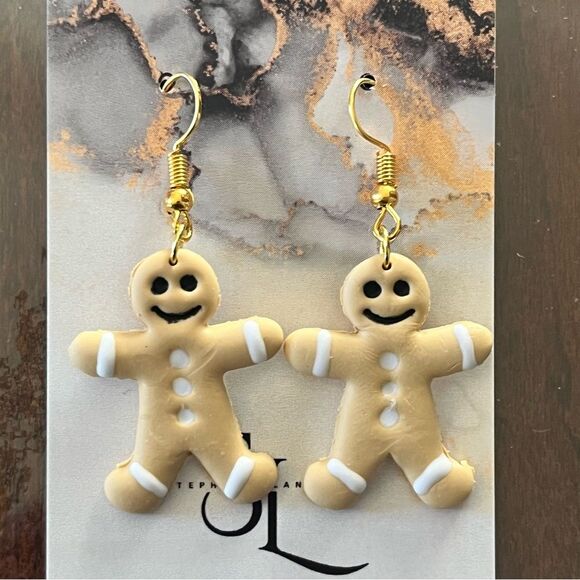 NEW Gingerbread Men Polymer Clay Dangle Earrings - Picture 1 of 1